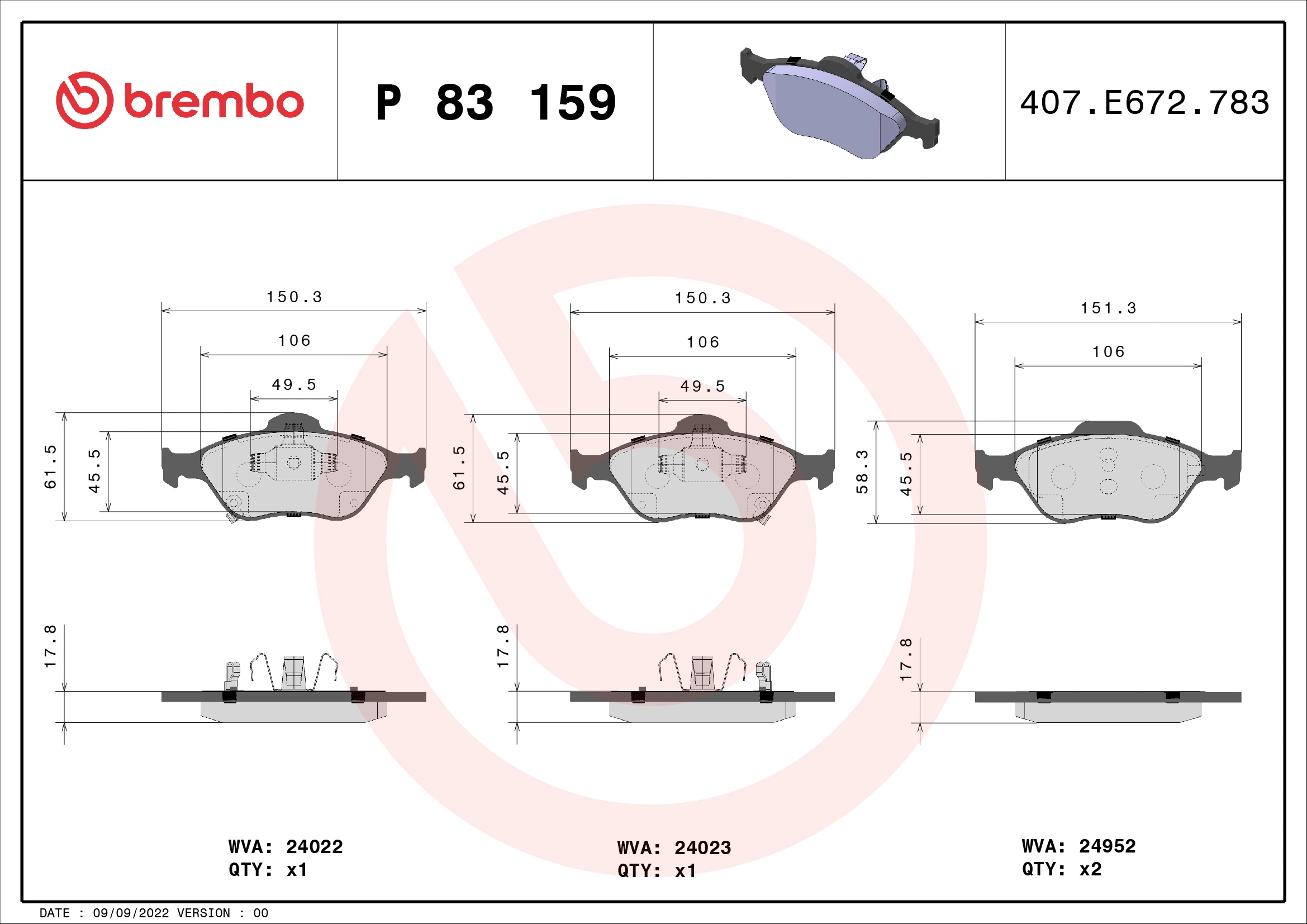 Brake Pad Set, disc brake PRIME LINE P 83 159