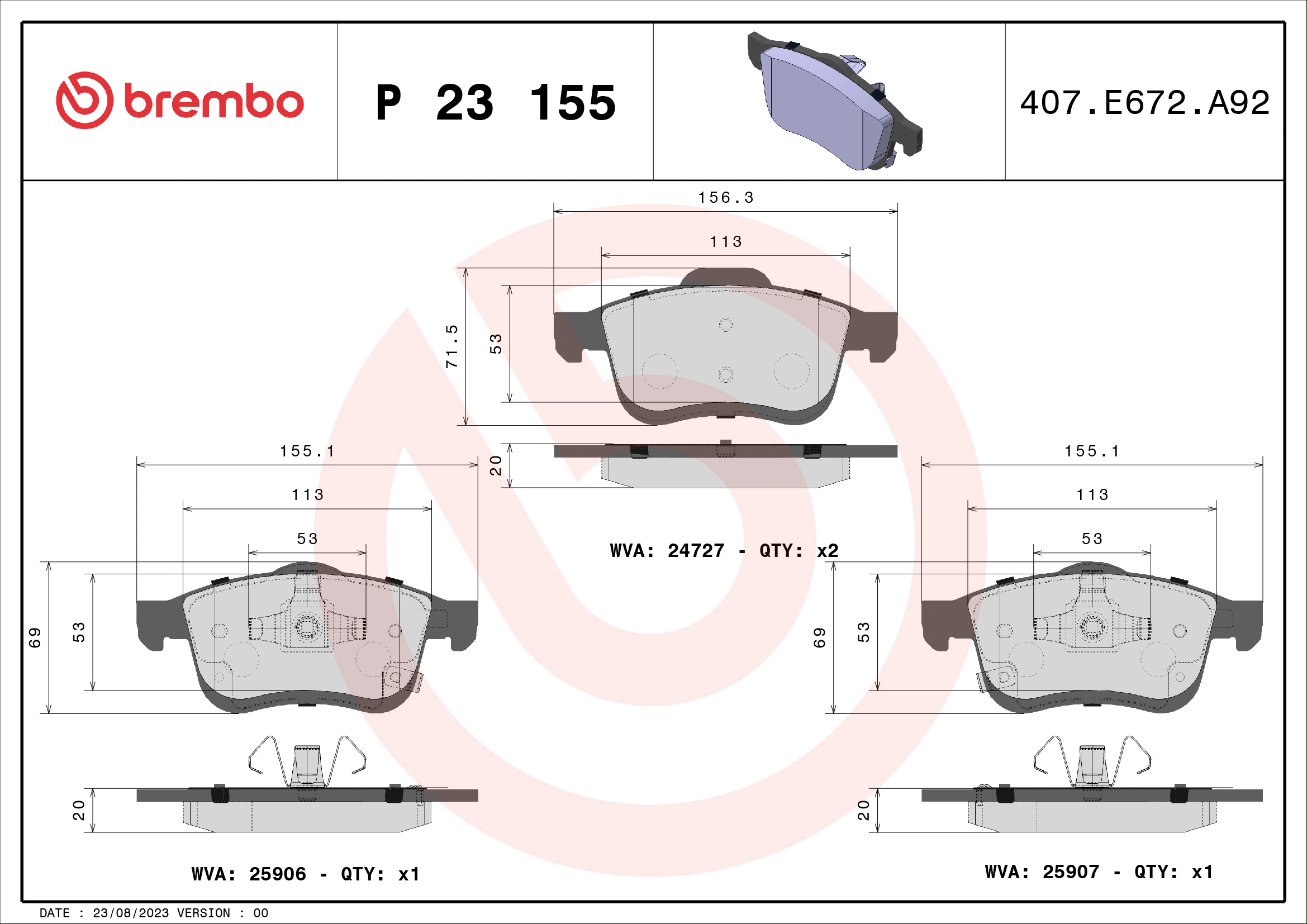 Brake Pad Set, disc brake PRIME LINE P 23 155