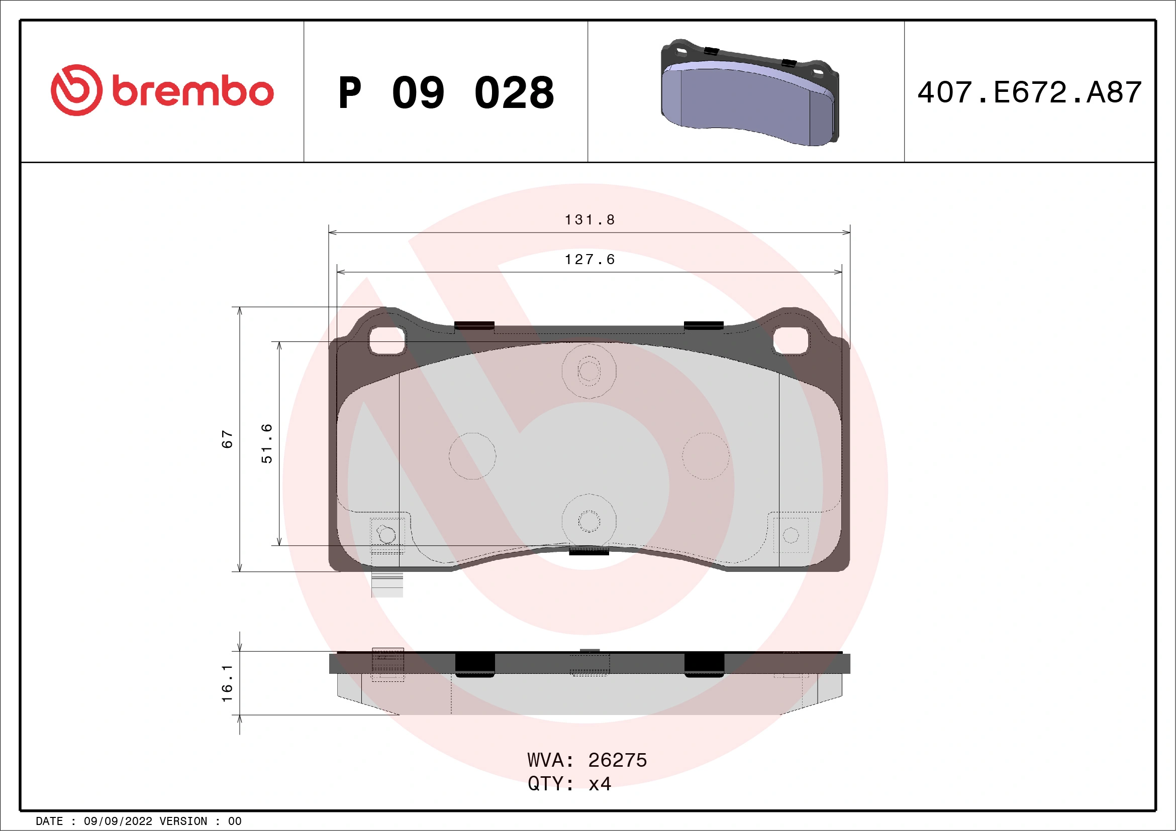 Brake Pad Set, disc brake PRIME LINE P 09 028