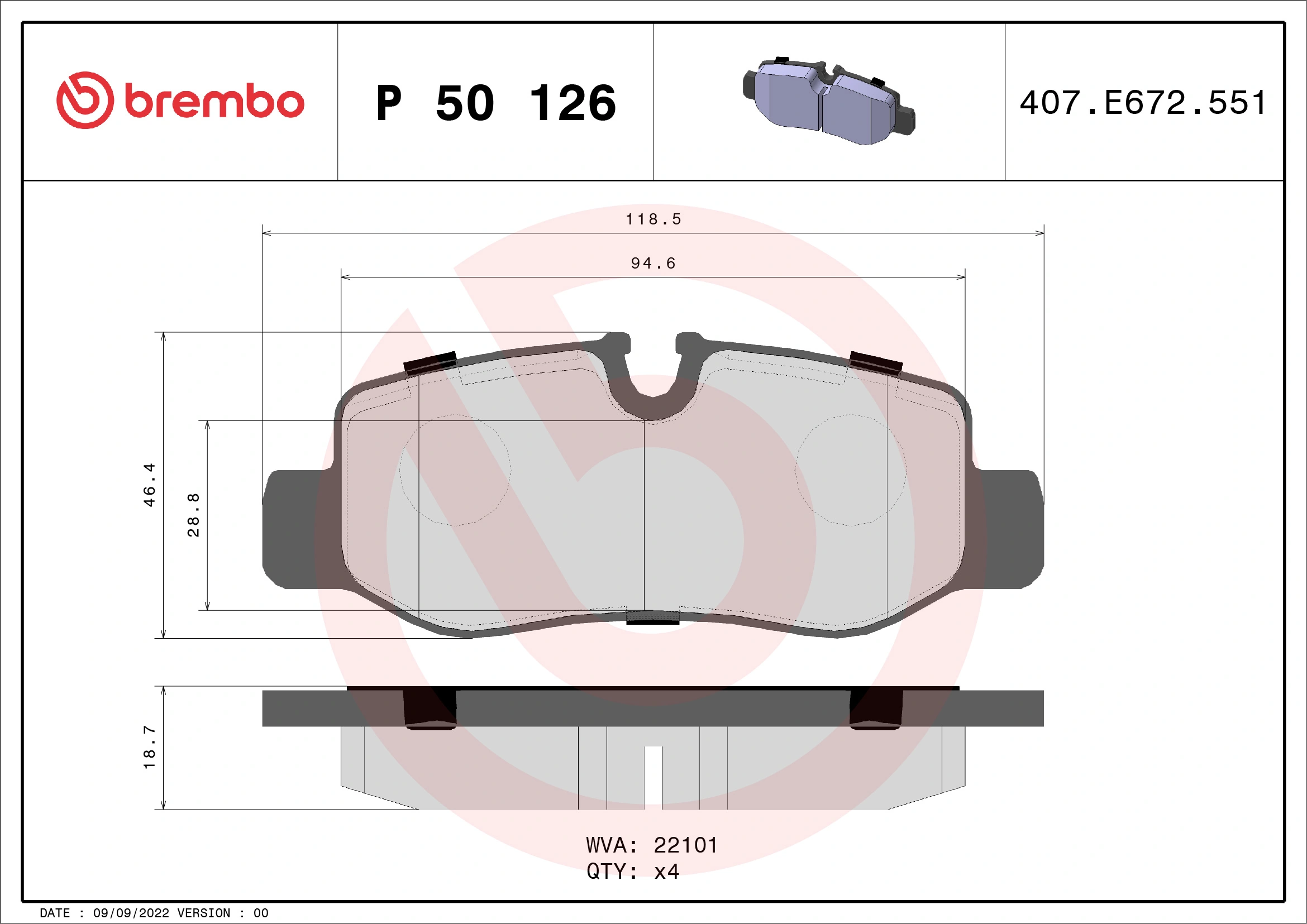 Brake Pad Set, disc brake PRIME LINE P 50 126