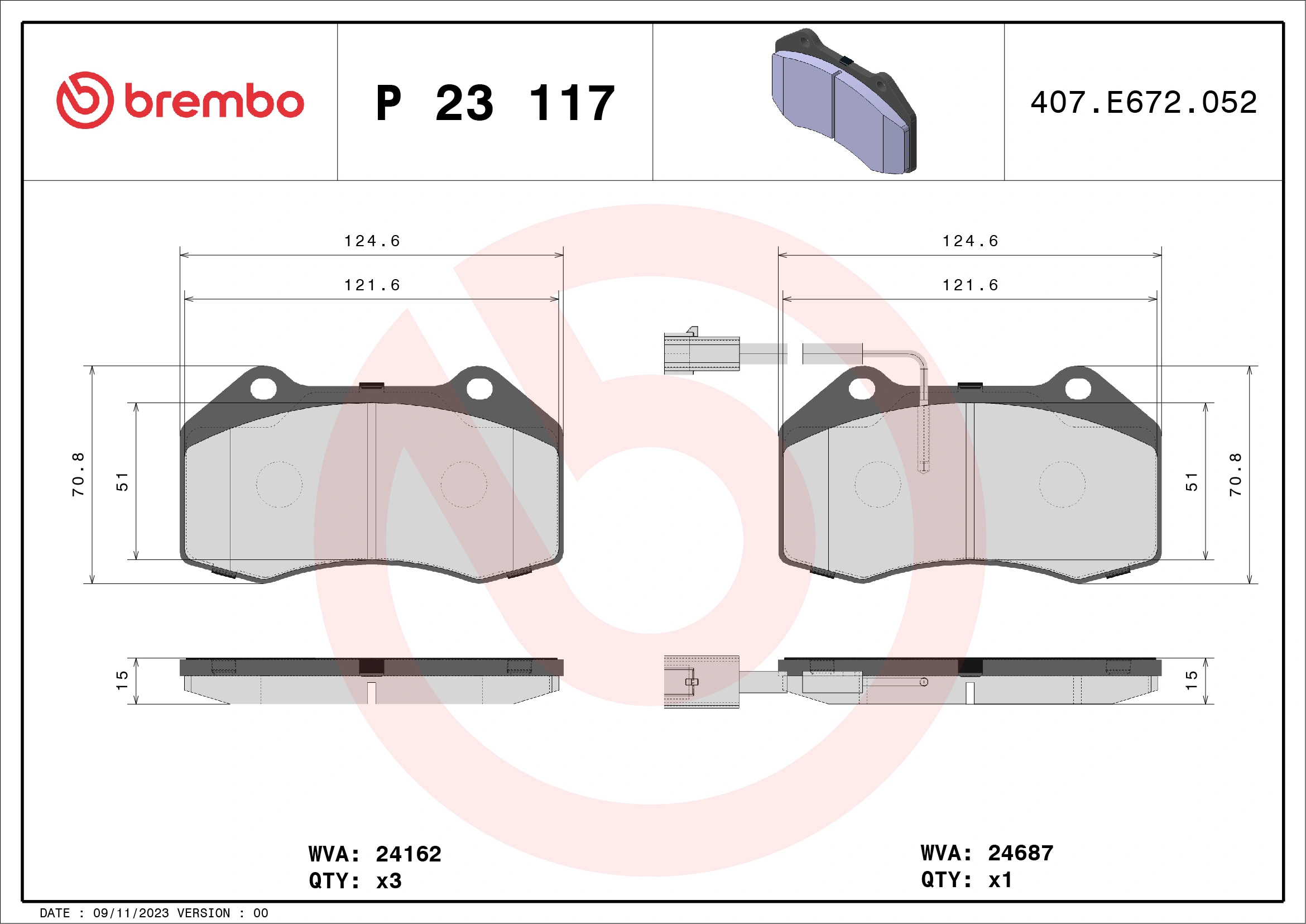 Brake Pad Set, disc brake PRIME LINE P 23 117
