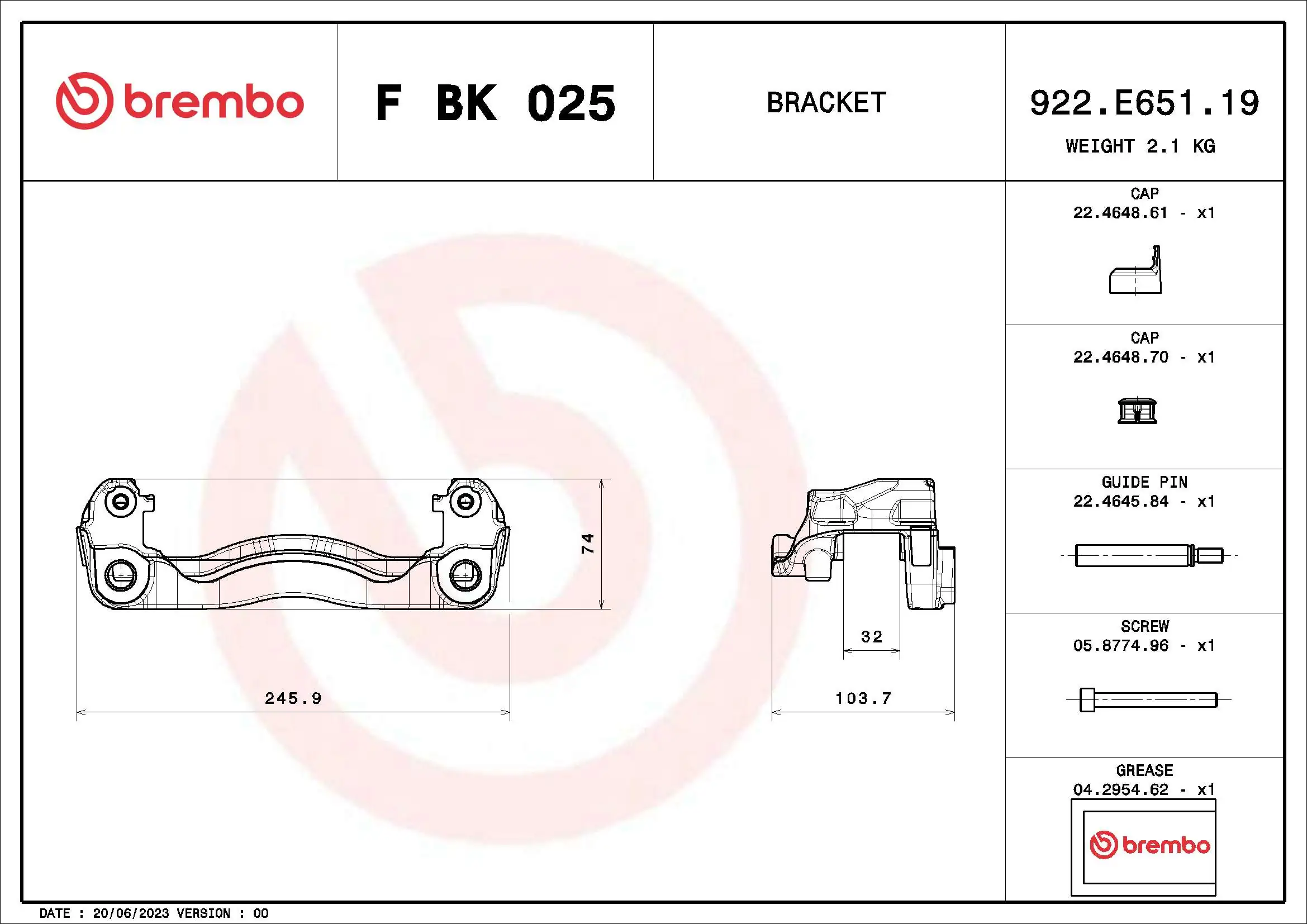 BREMBO F BK 025 Brake Caliper Bracket Set