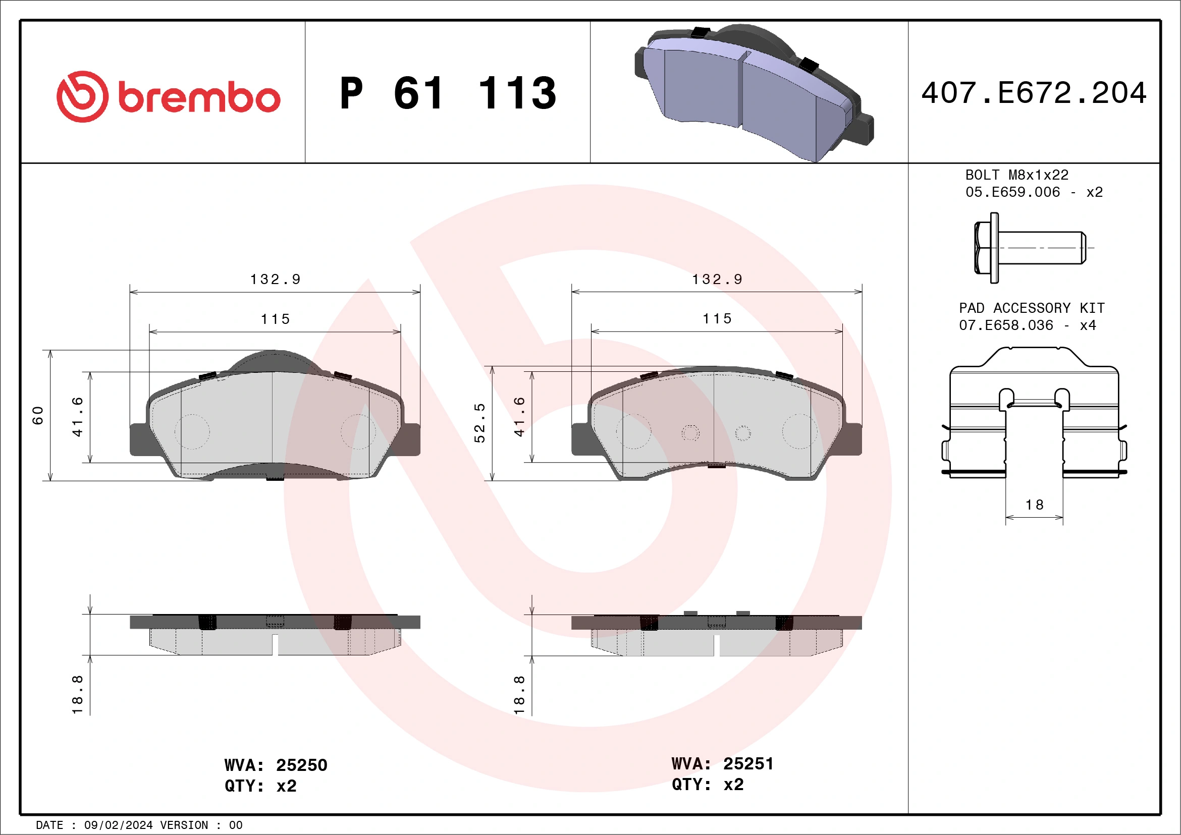 Brake Pad Set, disc brake PRIME LINE P 61 113