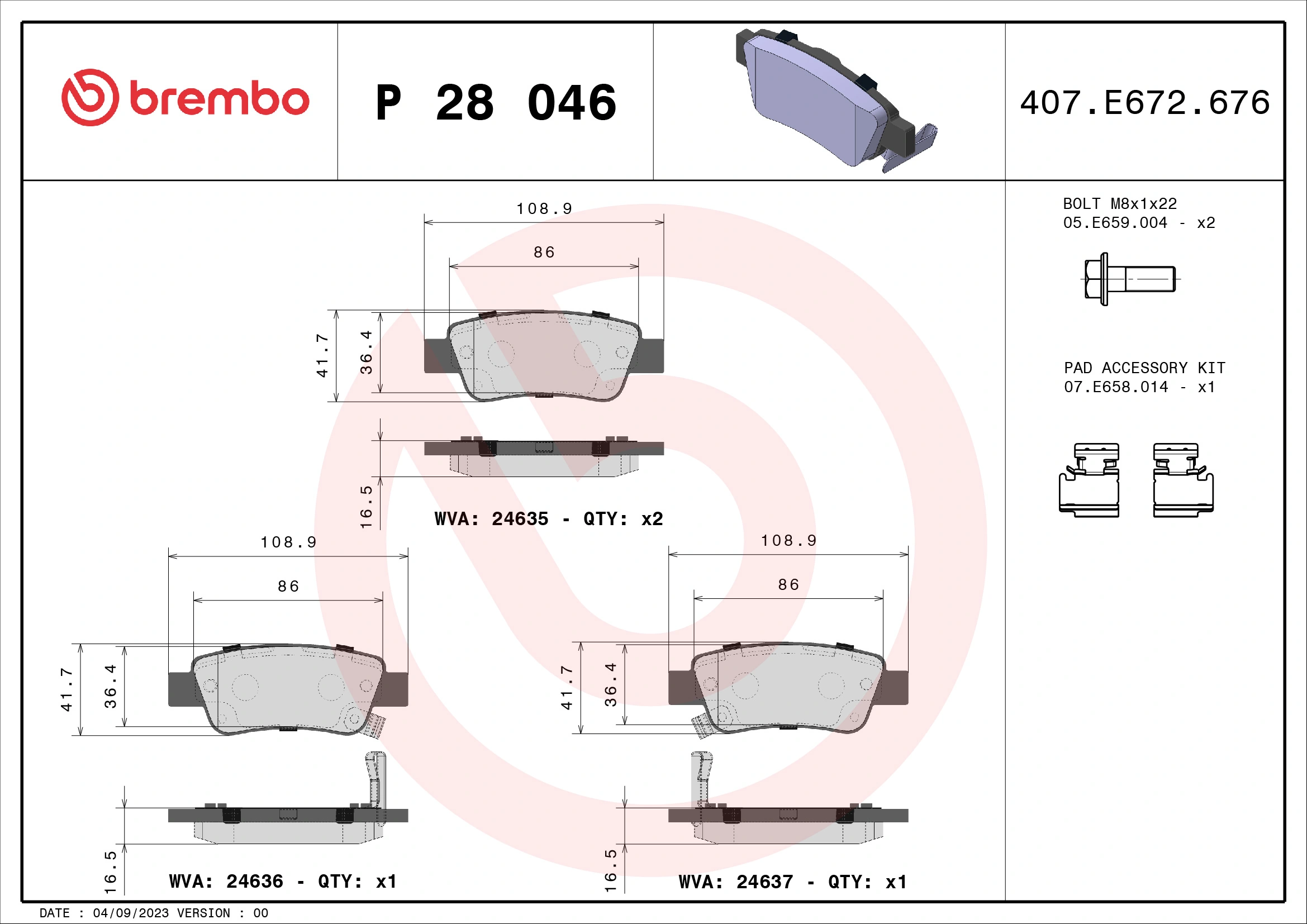Brake Pad Set, disc brake PRIME LINE P 28 046