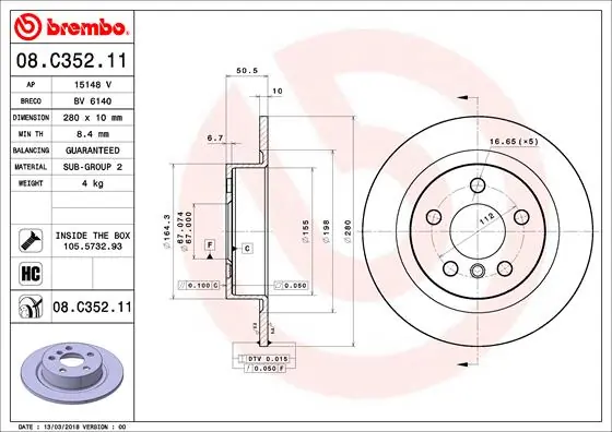Brake Disc PRIME LINE - UV Coated 08.C352.11