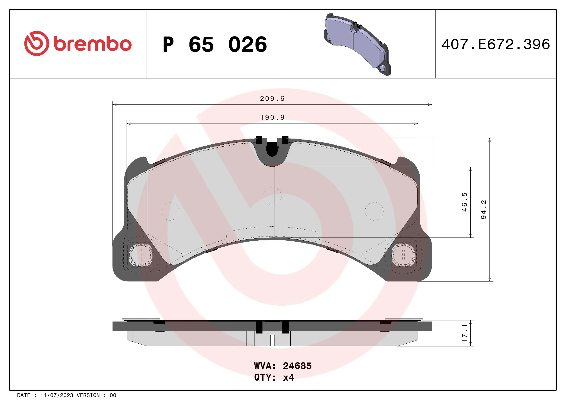 Brake Pad Set, disc brake PRIME LINE P 65 026