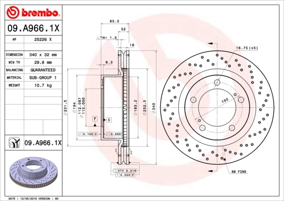 Brake Disc XTRA LINE - Xtra 09.A966.1X