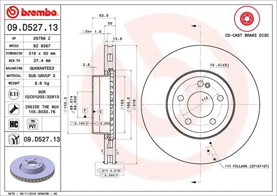 Brake Disc PRIME LINE - Co-Cast 09.D527.13