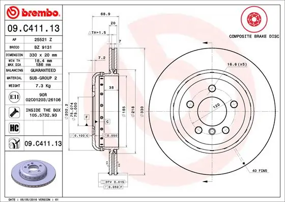 Brake Disc PRIME LINE - Composite 09.C411.13