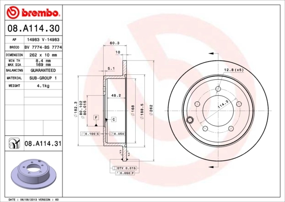 Brake Disc PRIME LINE - UV Coated 08.A114.31