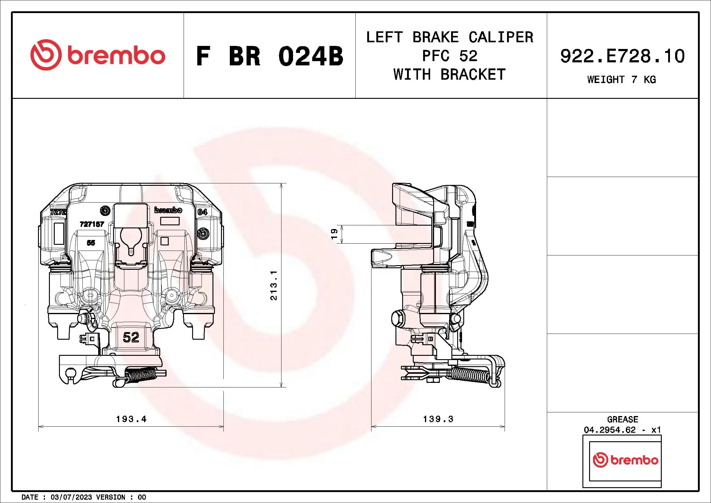 Brake Caliper PRIME LINE - With Brackets F BR 024B