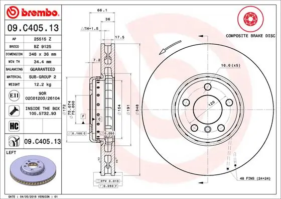 Brake Disc PRIME LINE - Composite 09.C405.13