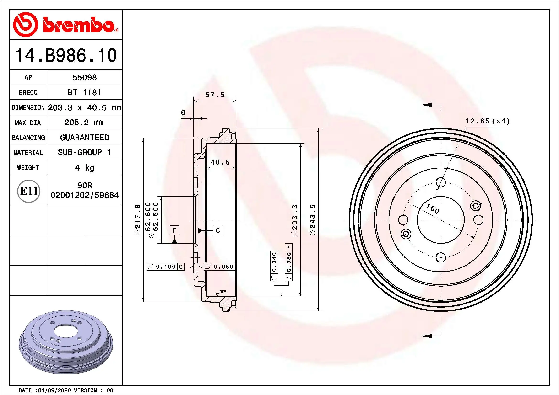 Brake Drum ESSENTIAL LINE 14.B986.10