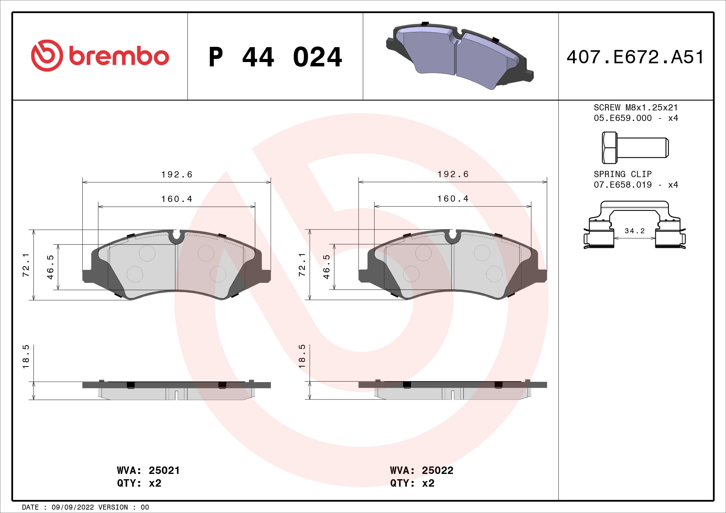 Brake Pad Set, disc brake PRIME LINE P 44 024