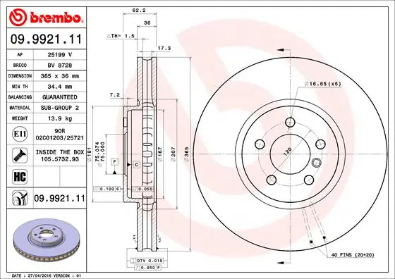 Brake Disc PRIME LINE - UV Coated 09.9921.11