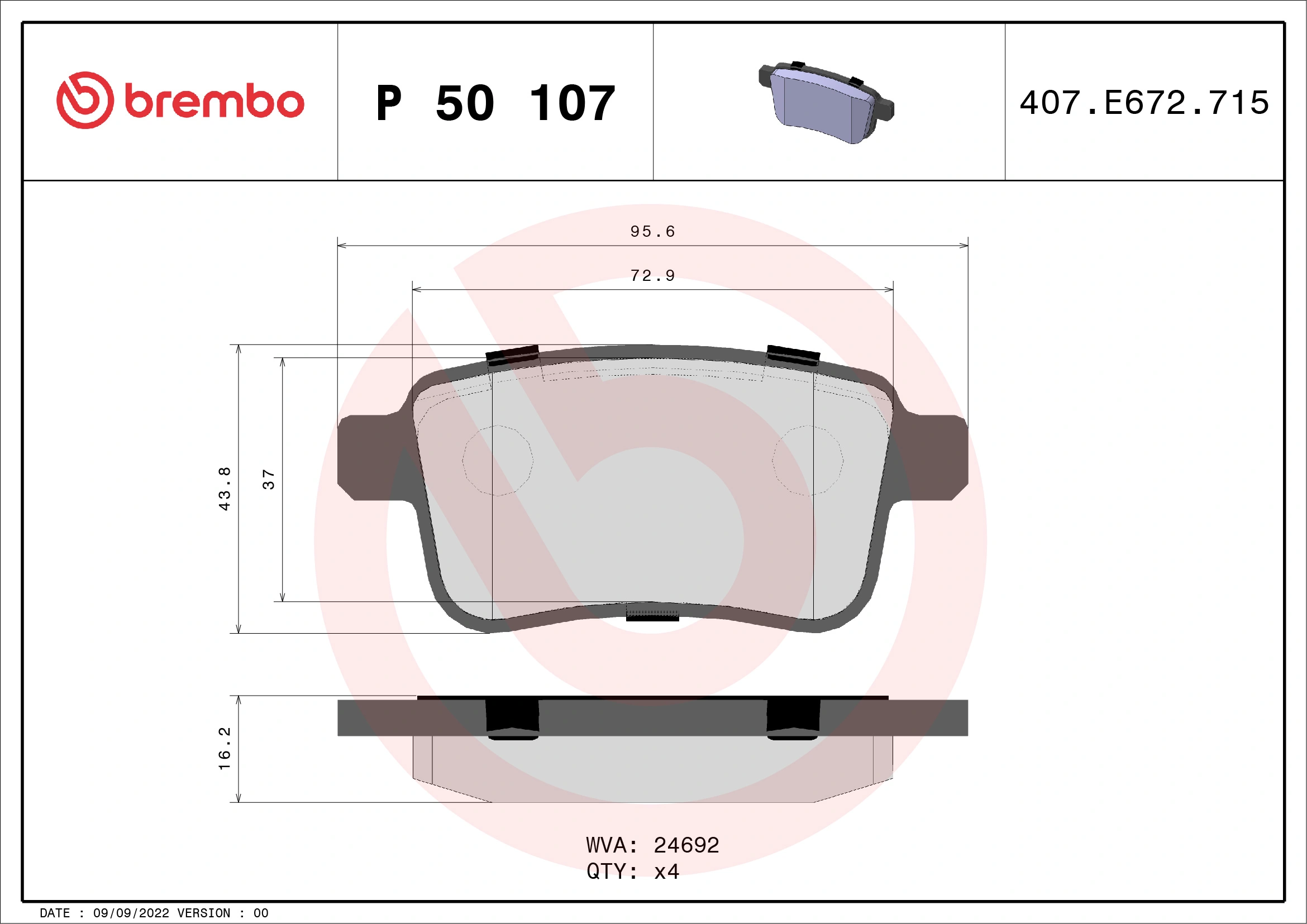 Brake Pad Set, disc brake PRIME LINE P 50 107
