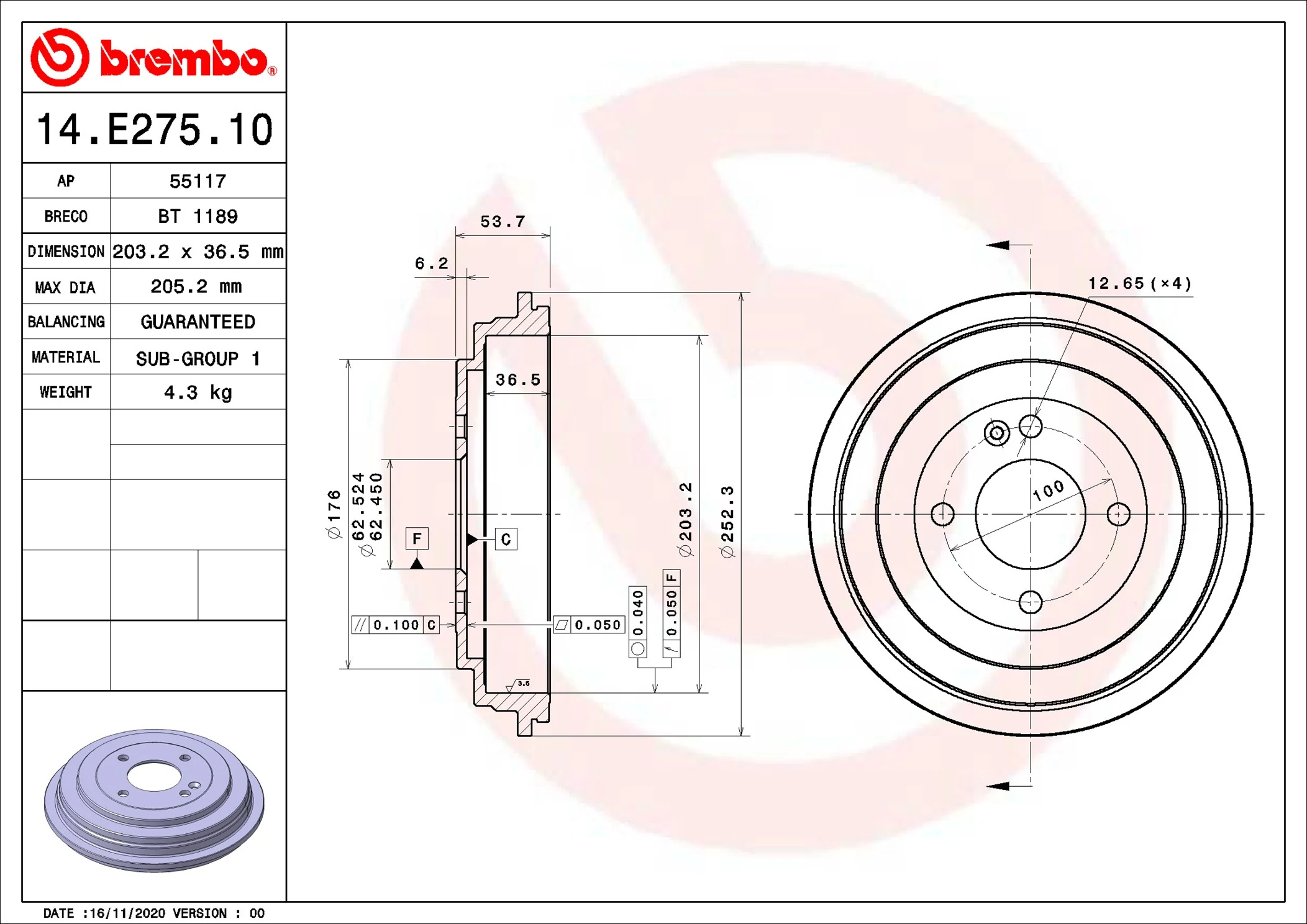 Brake Drum ESSENTIAL LINE 14.E275.10