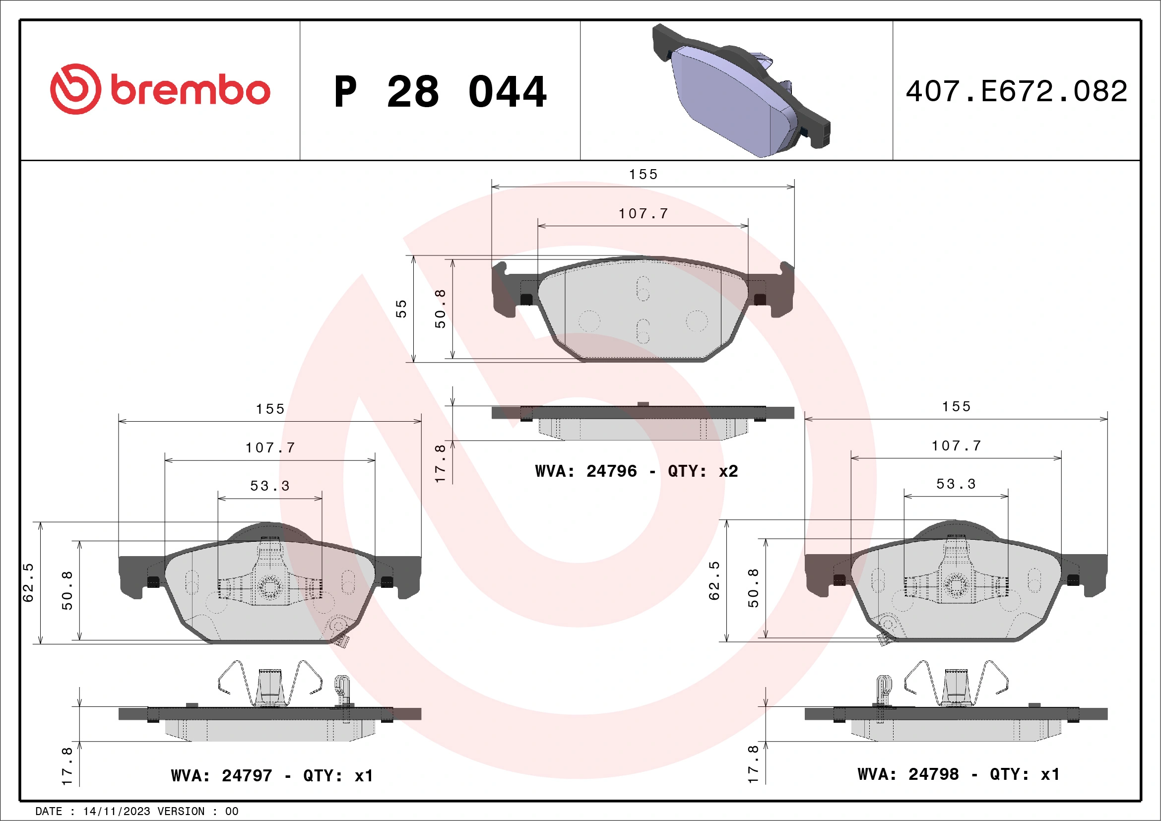 Brake Pad Set, disc brake PRIME LINE P 28 044