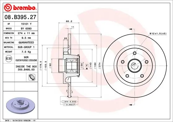 Brake Disc PRIME LINE - With Bearing Kit 08.B395.27