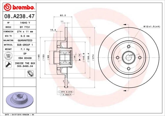 Brake Disc PRIME LINE - With Bearing Kit 08.A238.47