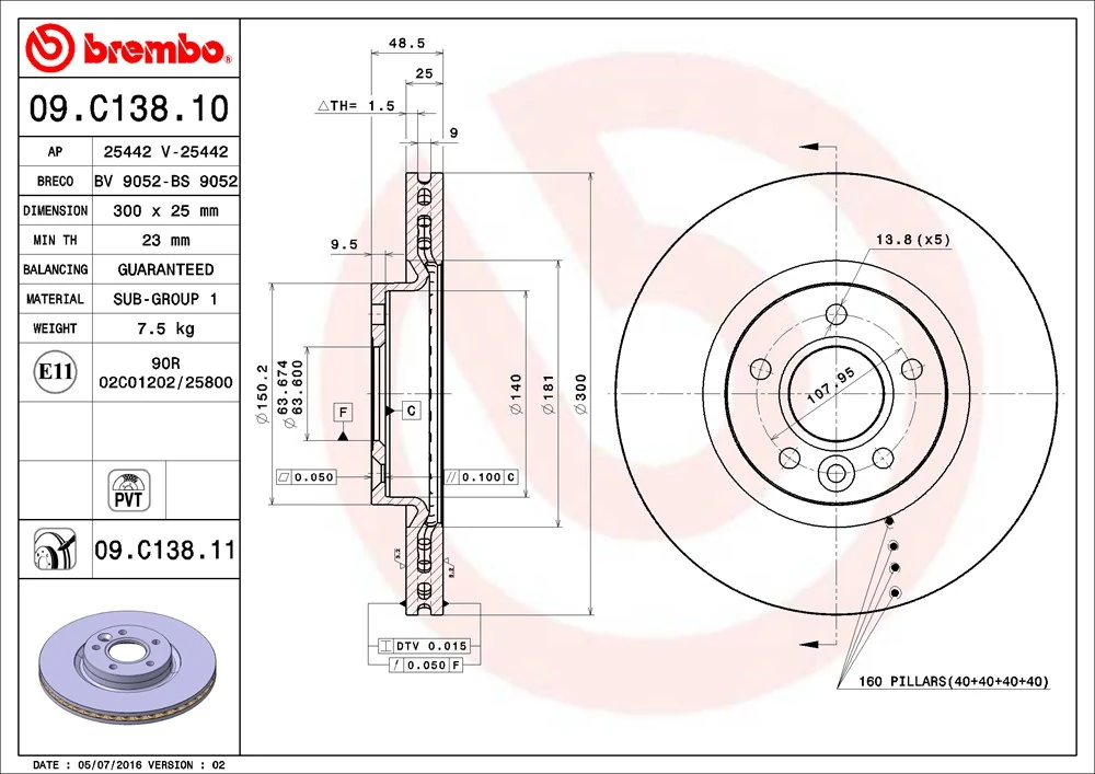 Brake Disc PRIME LINE - UV Coated 09.C138.11