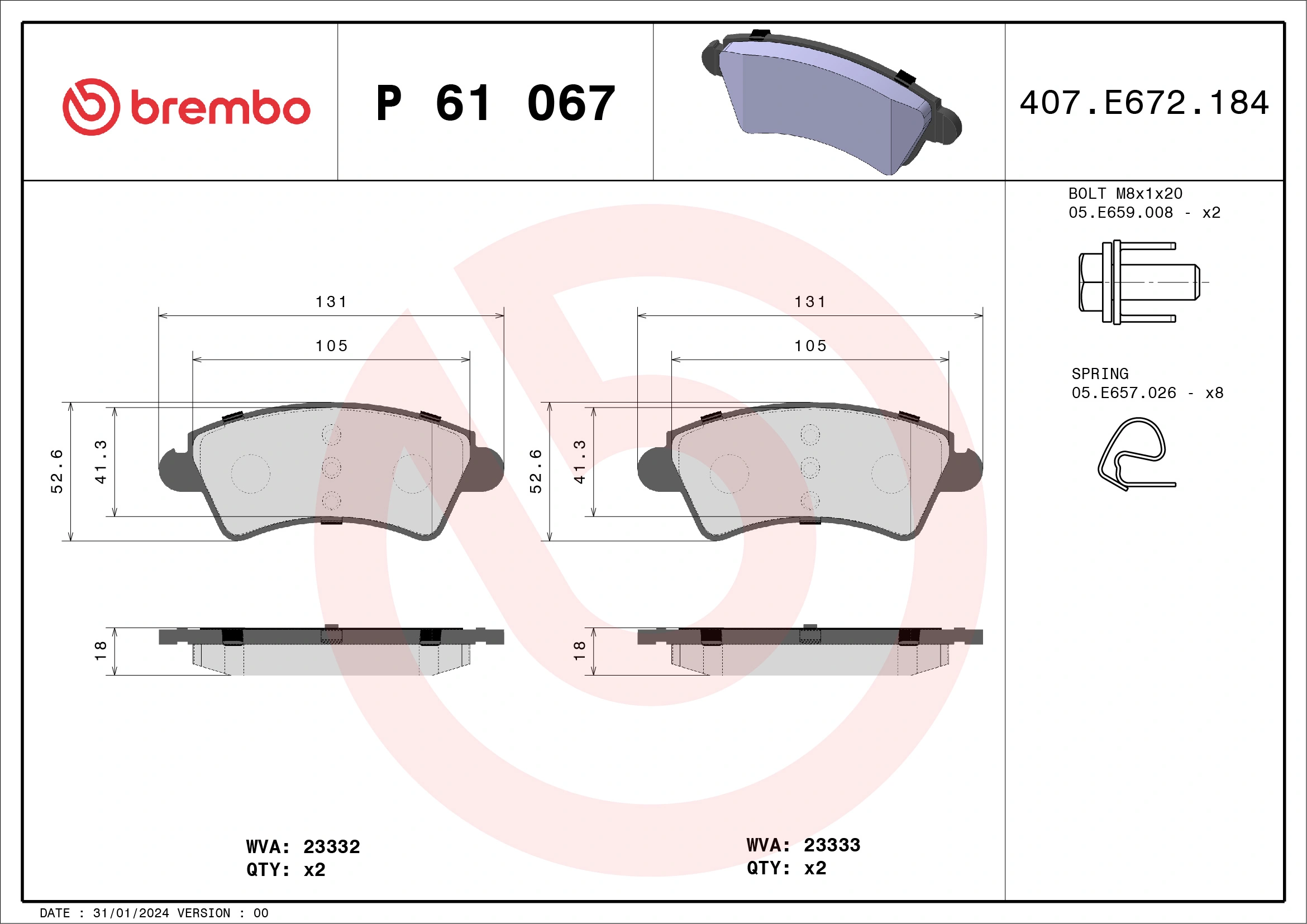 Brake Pad Set, disc brake PRIME LINE P 61 067