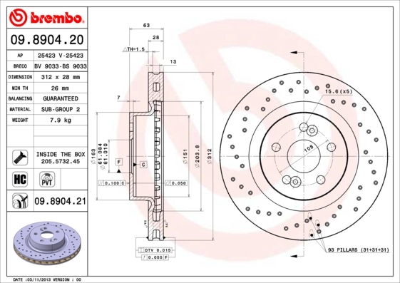 Brake Disc PRIME LINE - UV Coated 09.8904.21
