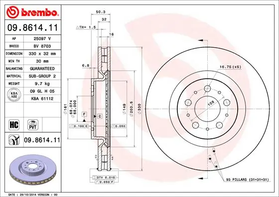 Brake Disc PRIME LINE - UV Coated 09.8614.11