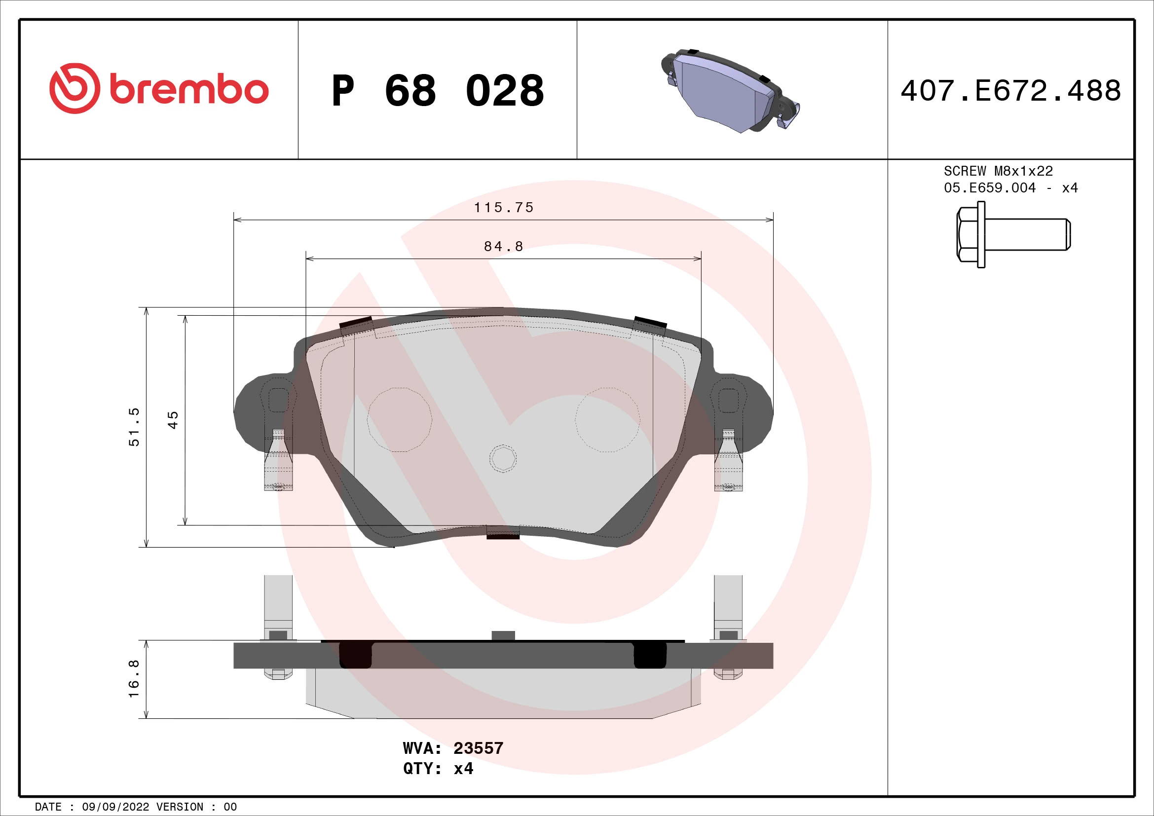Brake Pad Set, disc brake PRIME LINE P 68 028
