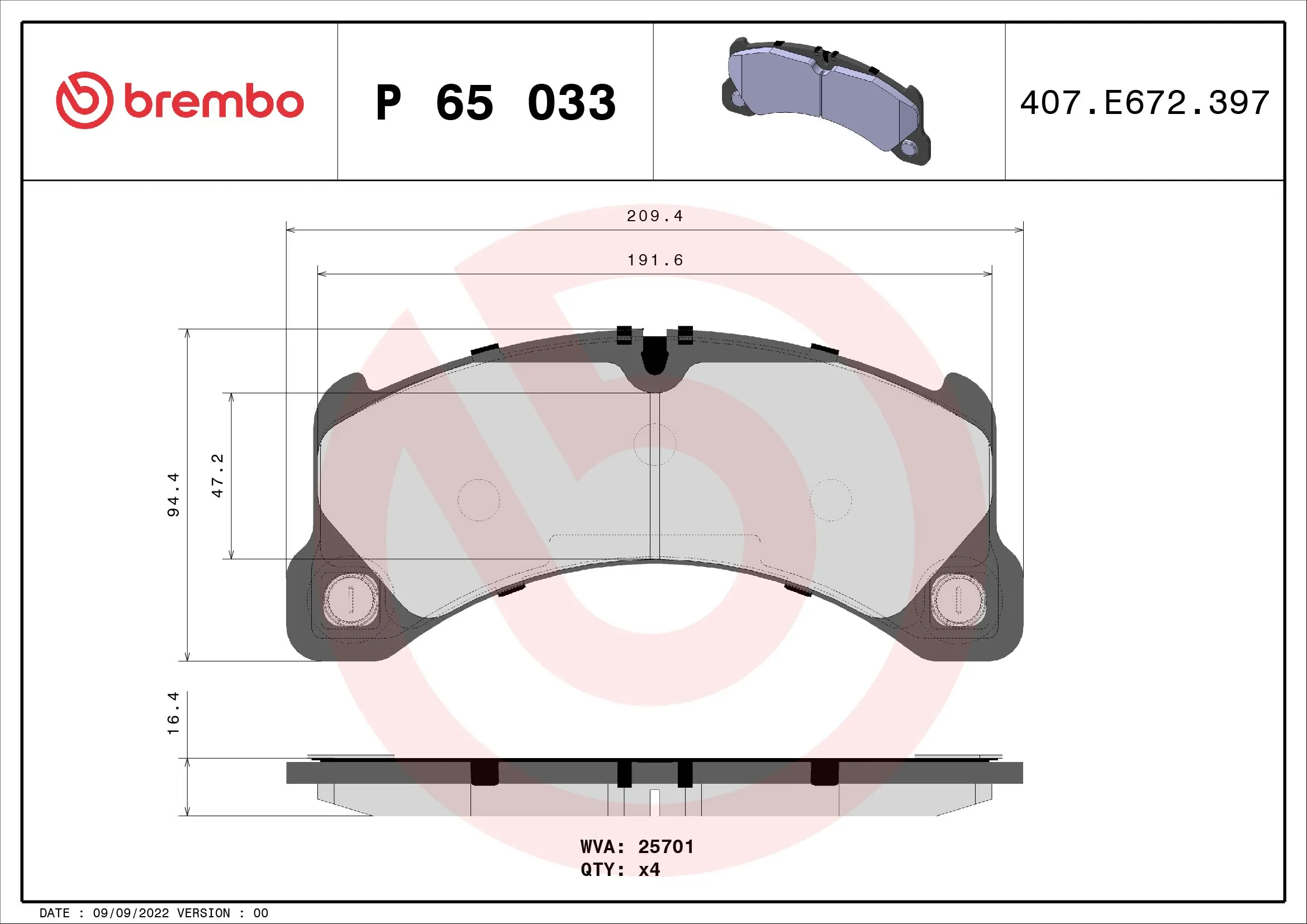 Brake Pad Set, disc brake PRIME LINE P 65 033