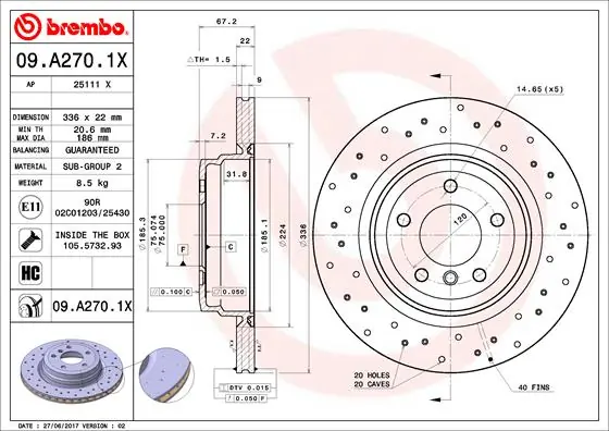 Brake Disc XTRA LINE - Xtra 09.A270.1X