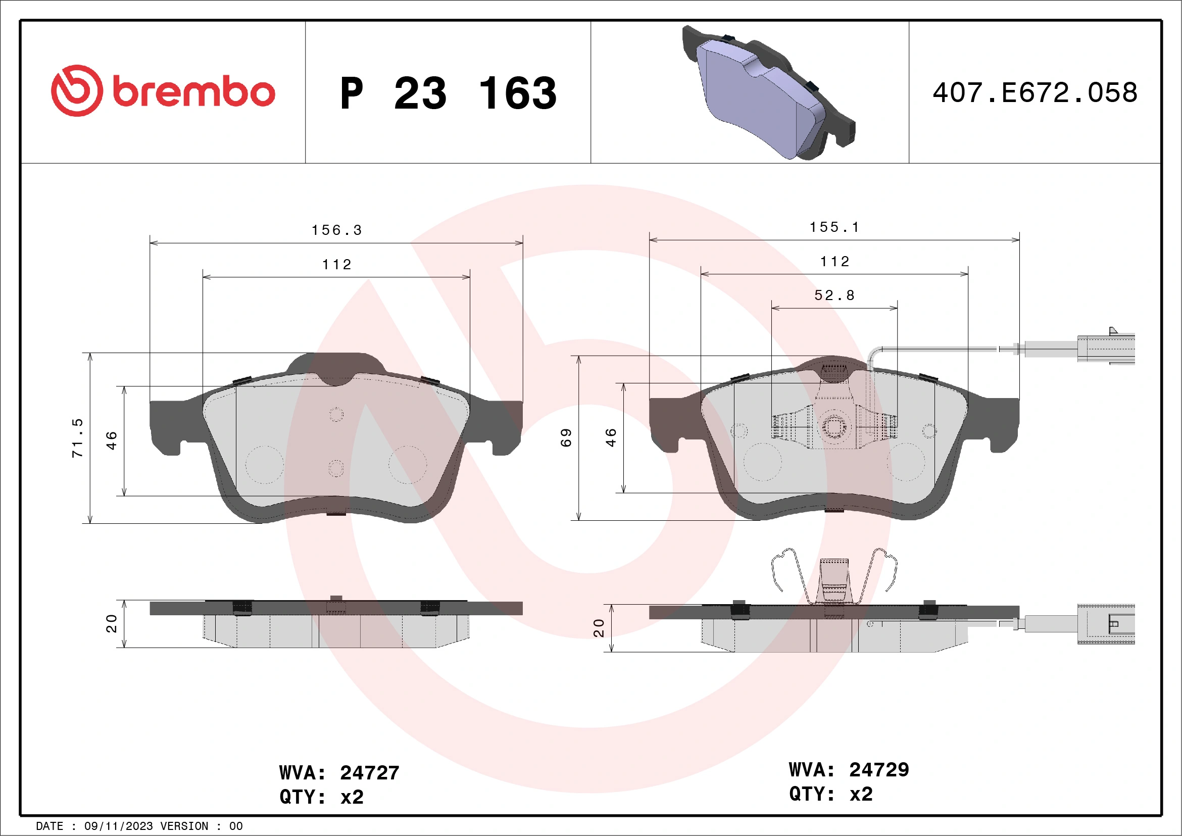 Brake Pad Set, disc brake PRIME LINE P 23 163