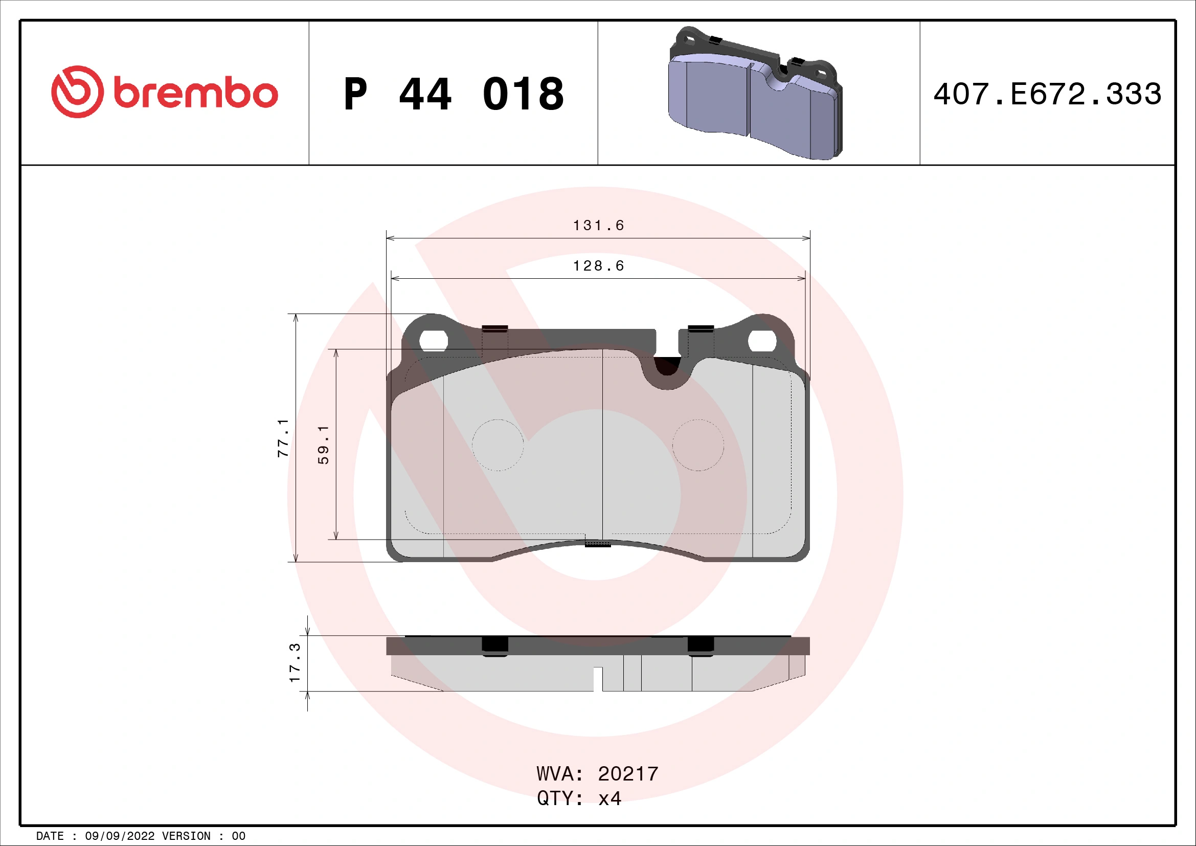 Brake Pad Set, disc brake PRIME LINE P 44 018