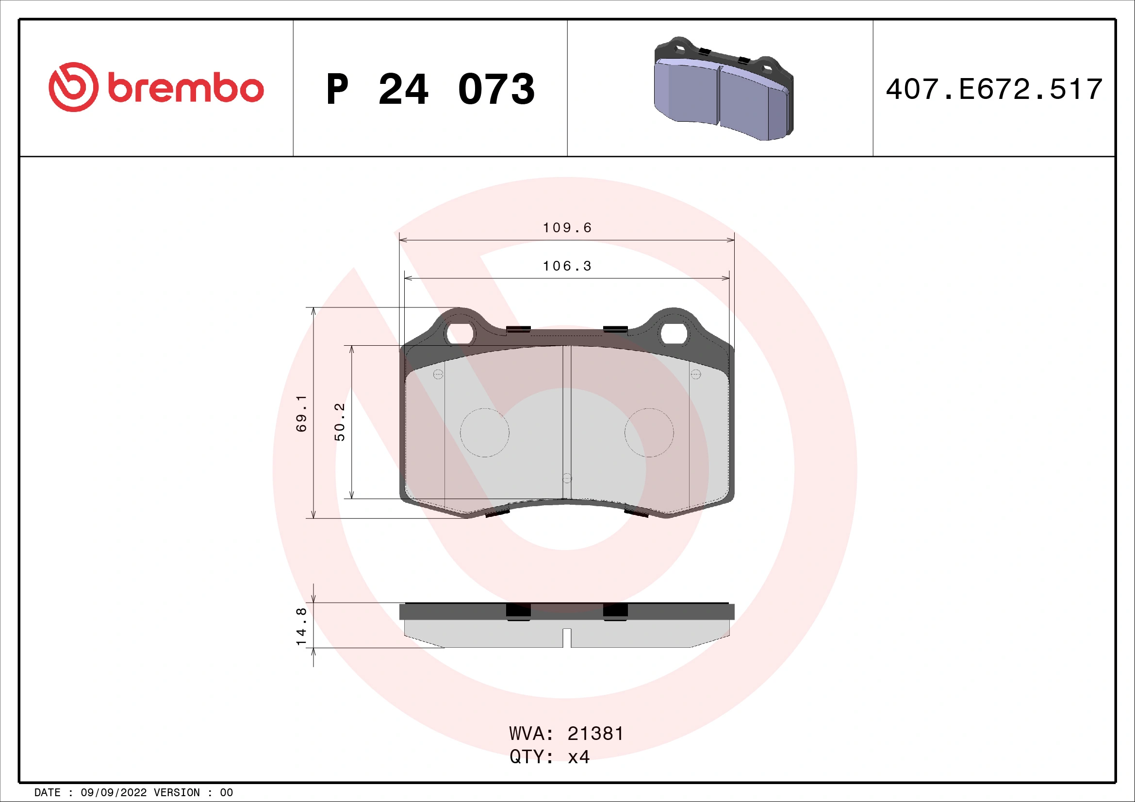 Brake Pad Set, disc brake PRIME LINE P 24 073