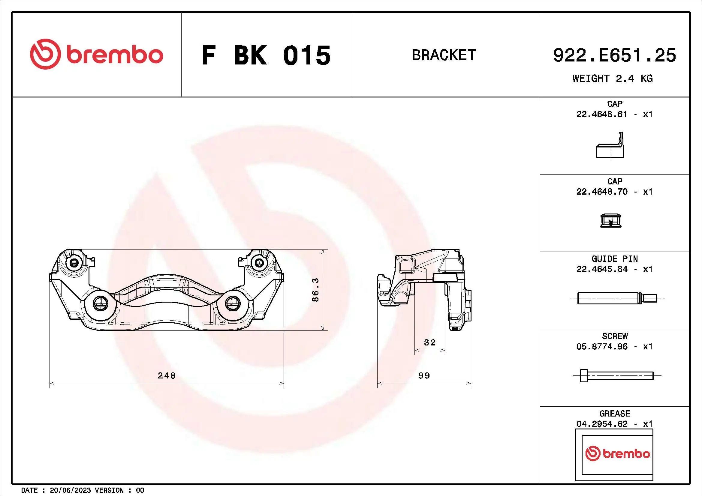 BREMBO F BK 015 Brake Caliper Bracket Set