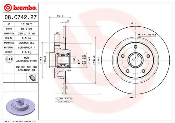 Brake Disc PRIME LINE - With Bearing Kit 08.C742.27