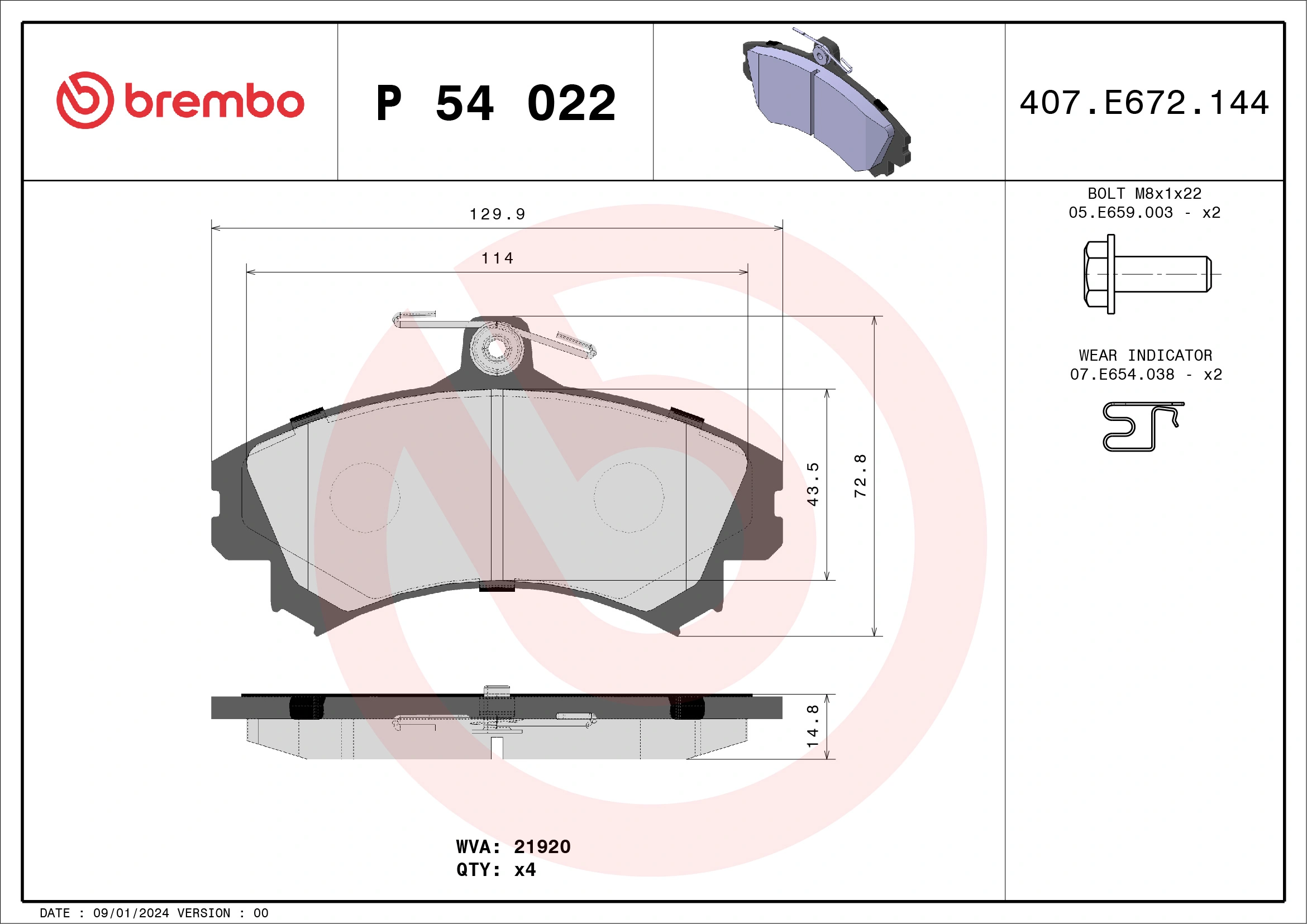 Brake Pad Set, disc brake PRIME LINE P 54 022