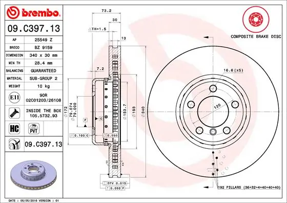 Brake Disc PRIME LINE - Composite 09.C397.13