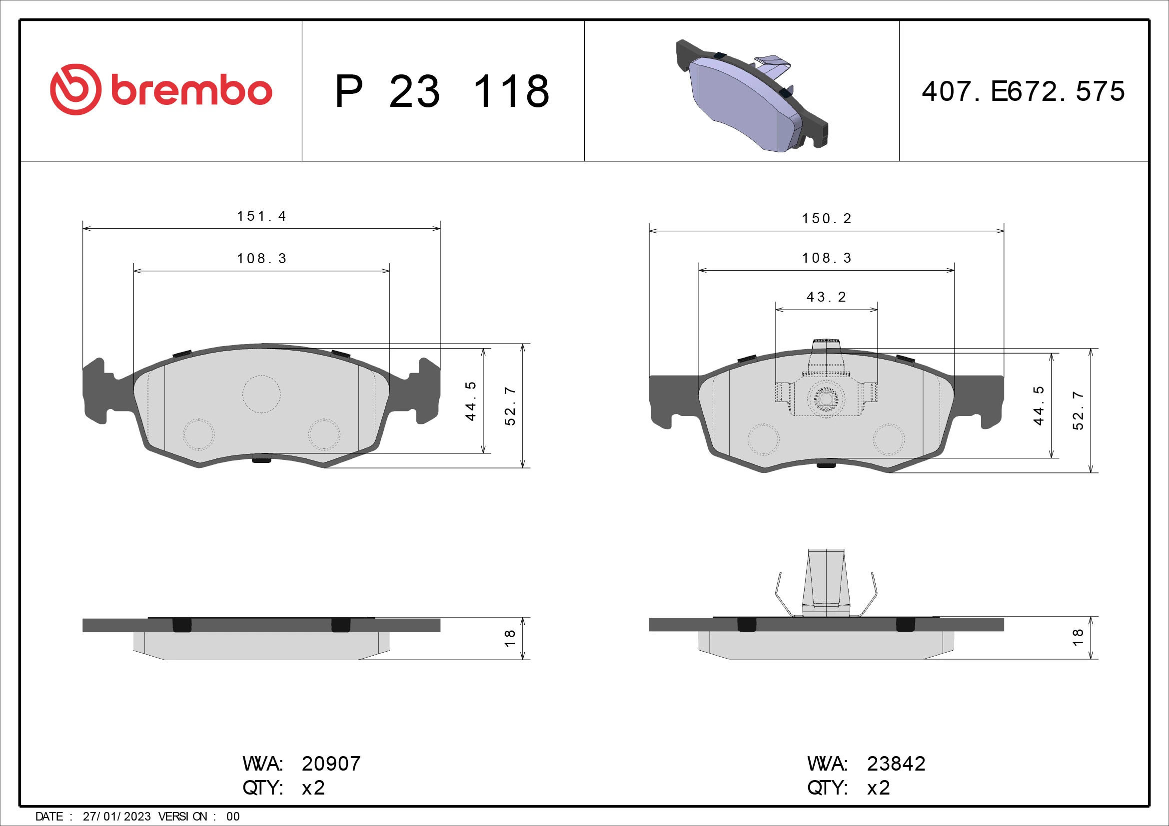 Brake Pad Set, disc brake PRIME LINE P 23 118