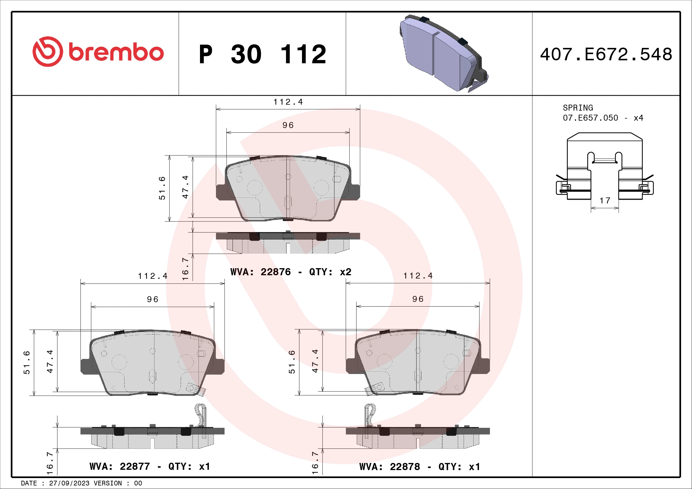 Brake Pad Set, disc brake PRIME LINE P 30 112