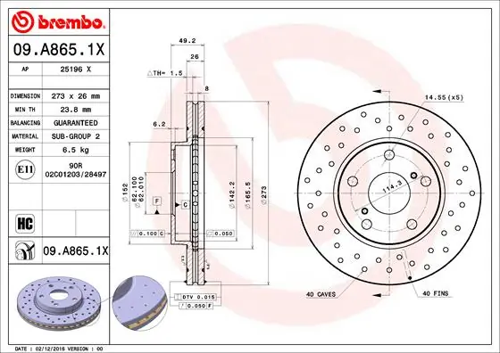 Brake Disc XTRA LINE - Xtra 09.A865.1X