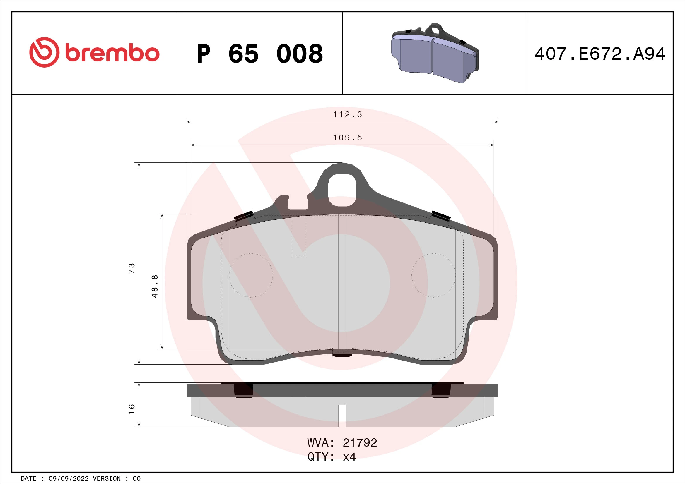 Brake Pad Set, disc brake PRIME LINE P 65 008