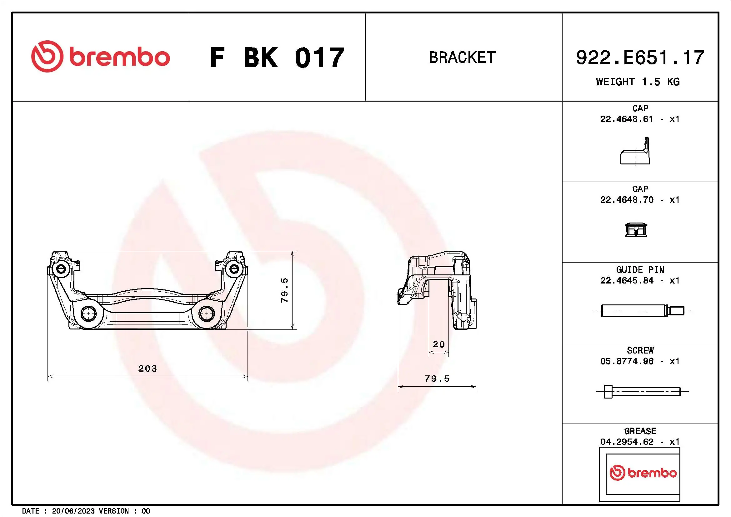 BREMBO F BK 017 Brake Caliper Bracket Set