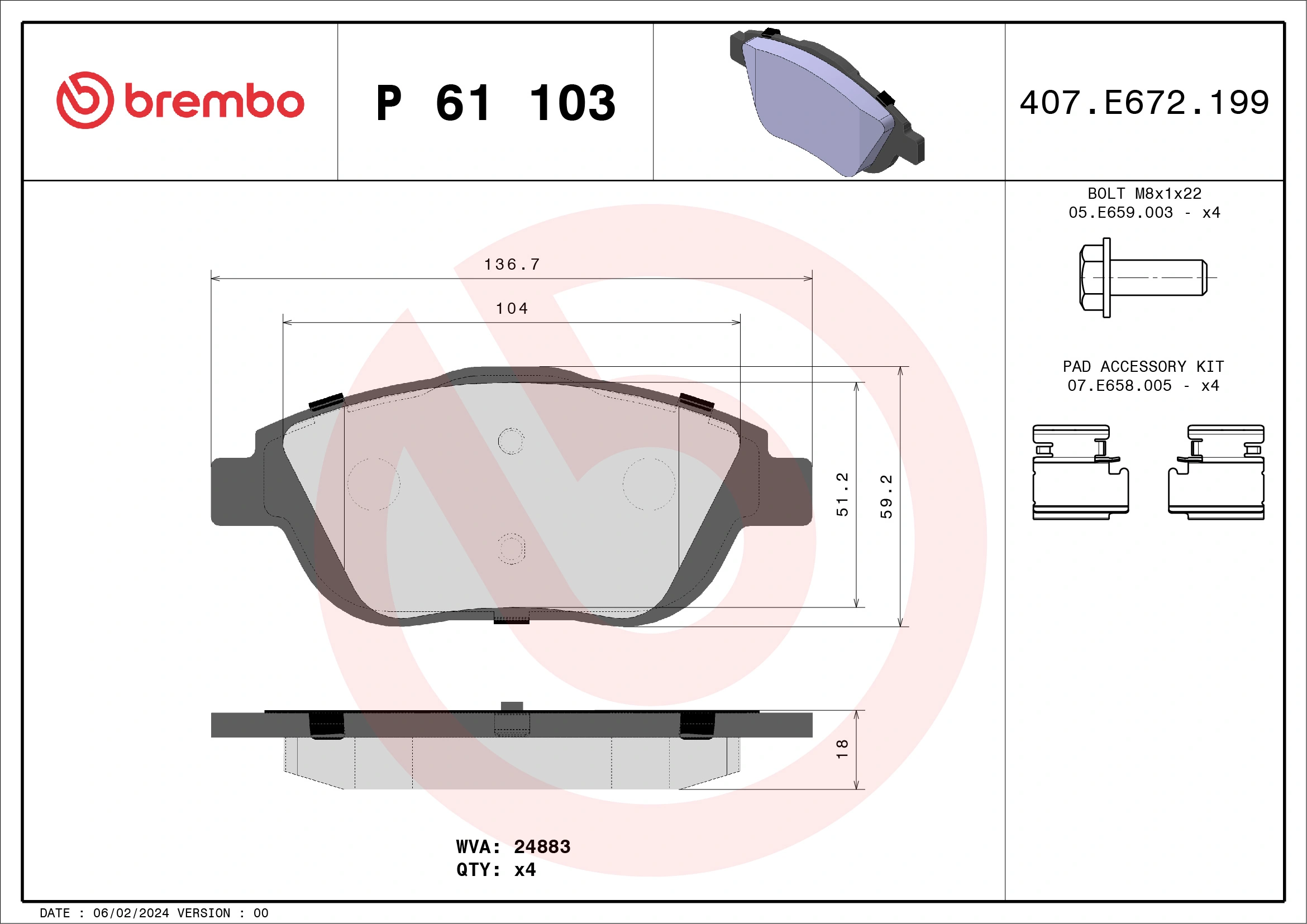 Brake Pad Set, disc brake PRIME LINE P 61 103