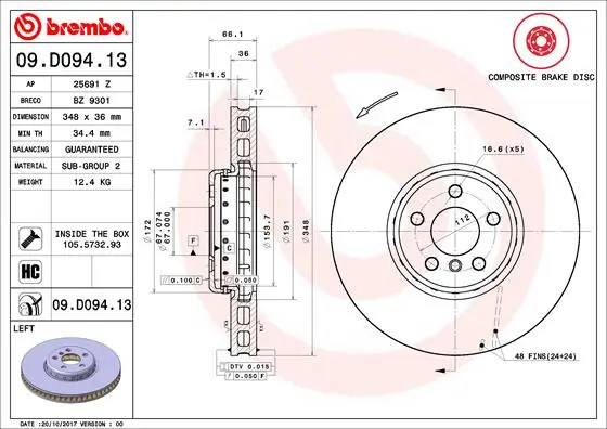Brake Disc PRIME LINE - Composite 09.D094.13