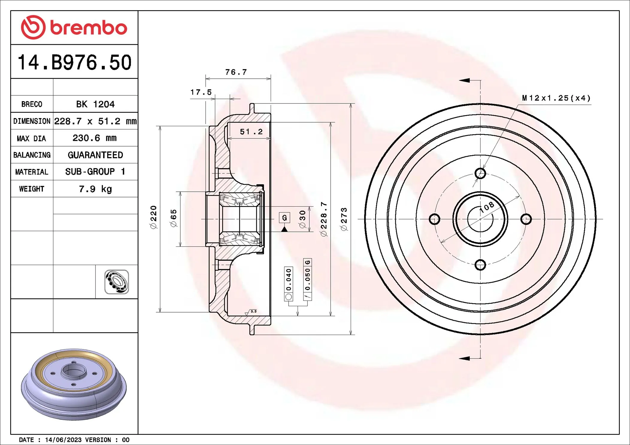 Brake Drum ESSENTIAL LINE - With Bearing Kit 14.B976.50