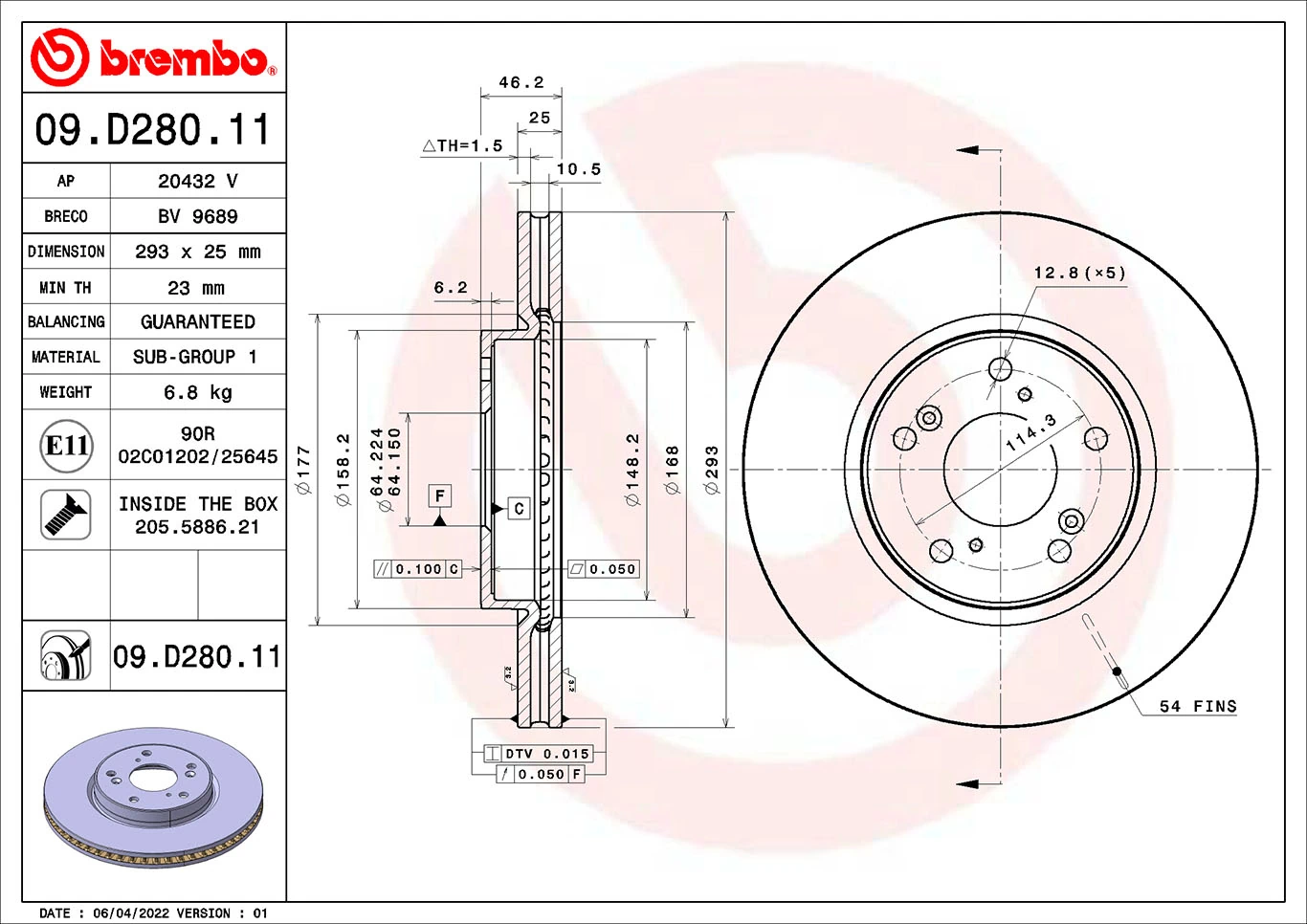 Brake Disc PRIME LINE - UV Coated 09.D280.11