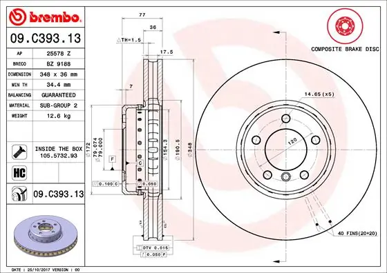 Brake Disc PRIME LINE - Composite 09.C393.13