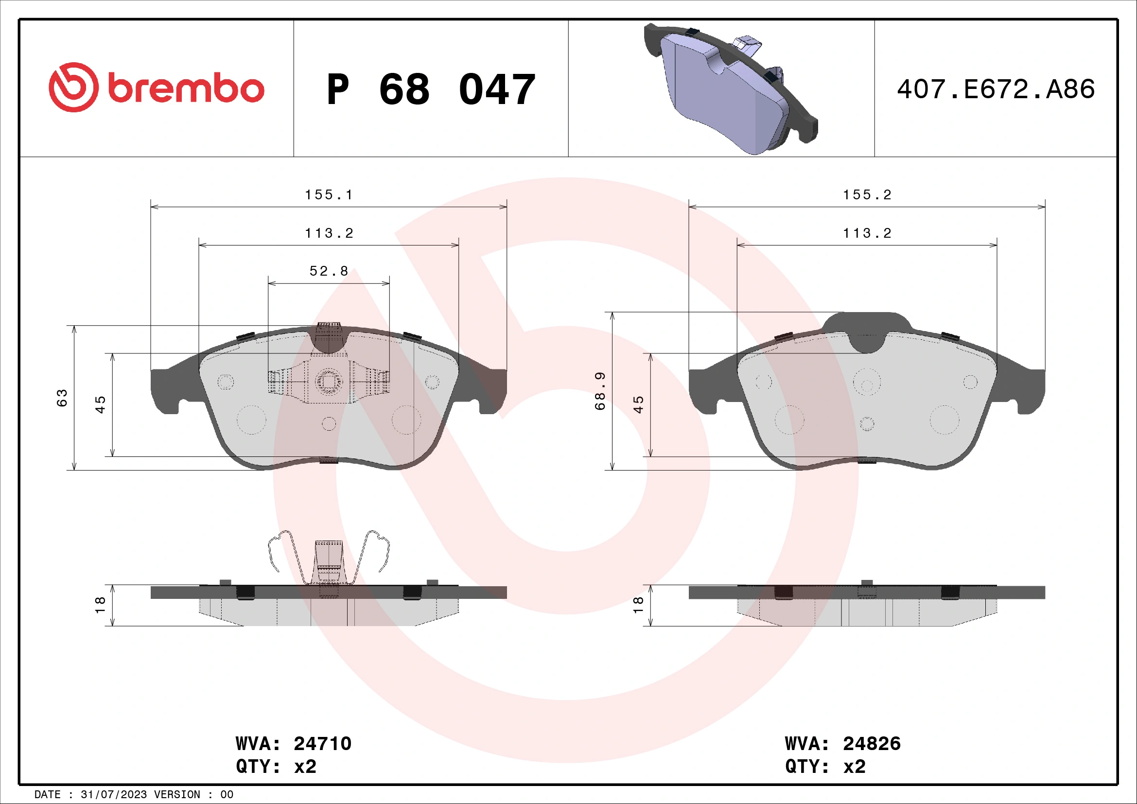Brake Pad Set, disc brake PRIME LINE P 68 047