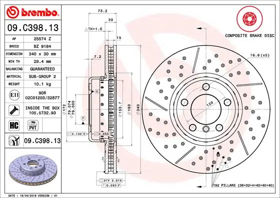 Brake Disc PRIME LINE - Composite 09.C398.13